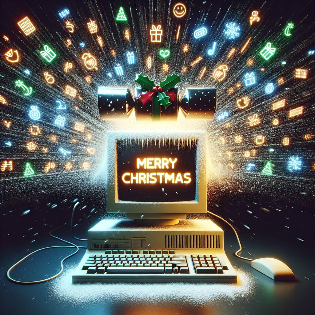 4) Christmas AI Generated Card - computer / screen / data / more data / explosion  (d9e3d)