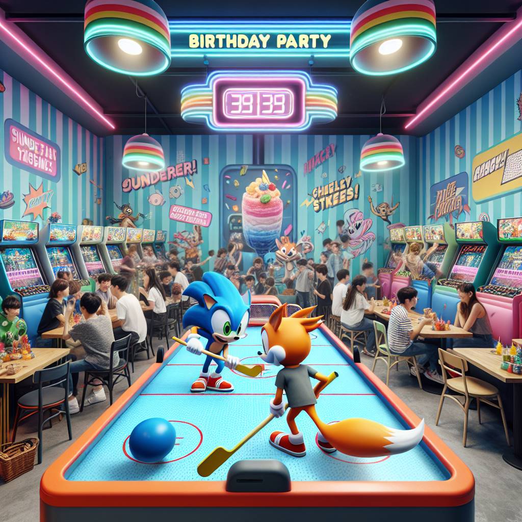 2) Birthday AI Generated Card - Sonic the hedgehog, Tails from Sonic, Air hockey , Ice cream, Video games, and Jokes (ce4ea)