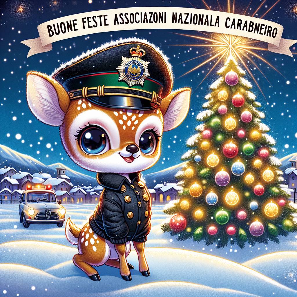 2) Christmas AI Generated Card - Cerbiatto con Cappello Carabinieri Albero di natale Neve, and Urgnano (d3c17)