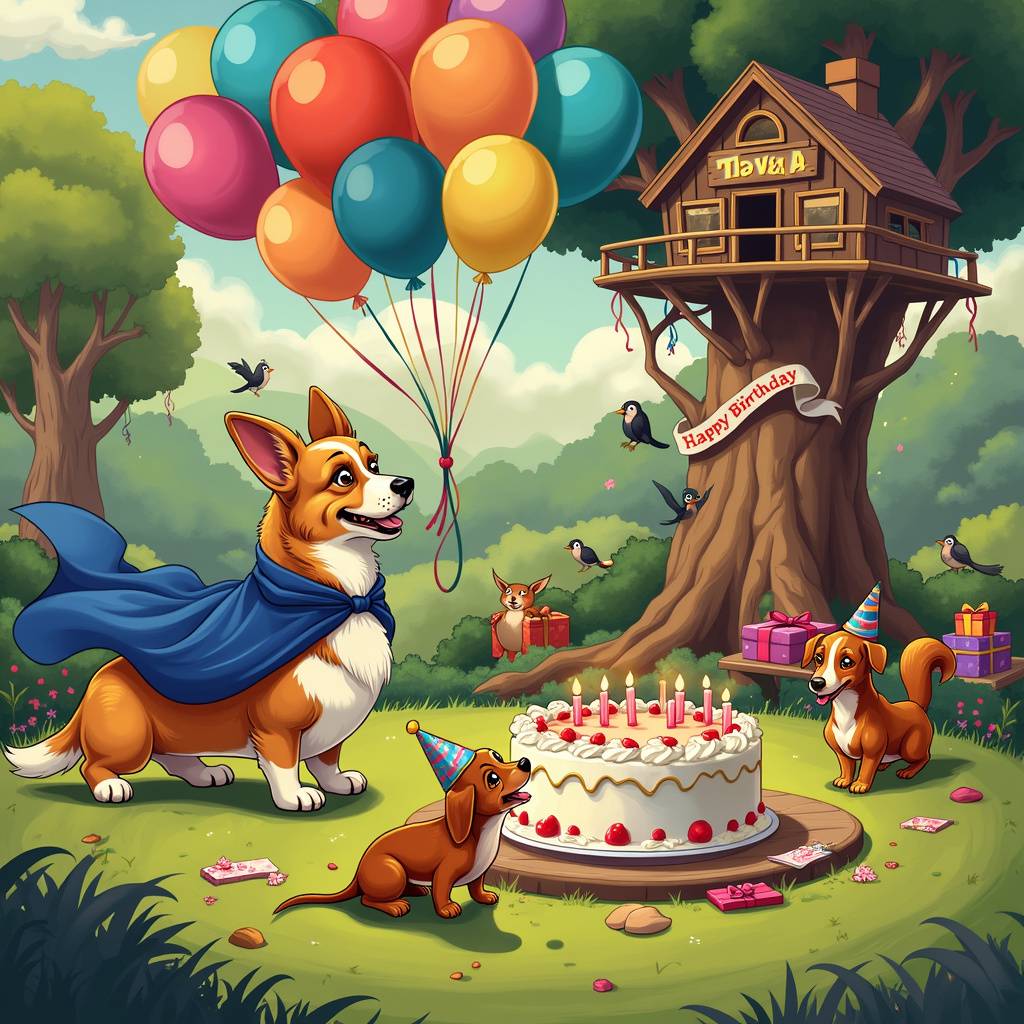 2) Birthday AI Generated Card - corgi dog, little dog and big dog (55845)