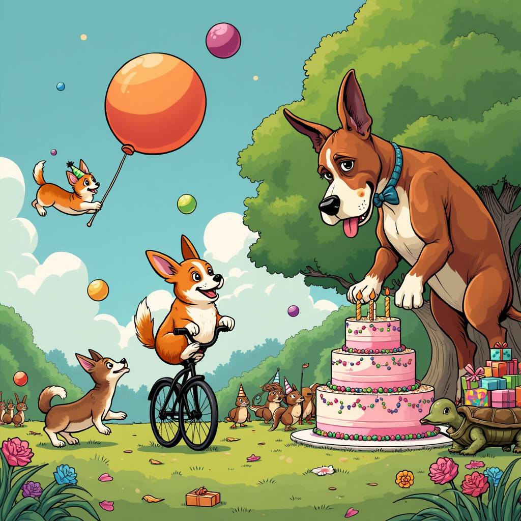 1) Birthday AI Generated Card - corgi dog, little dog and big dog (2b26f)