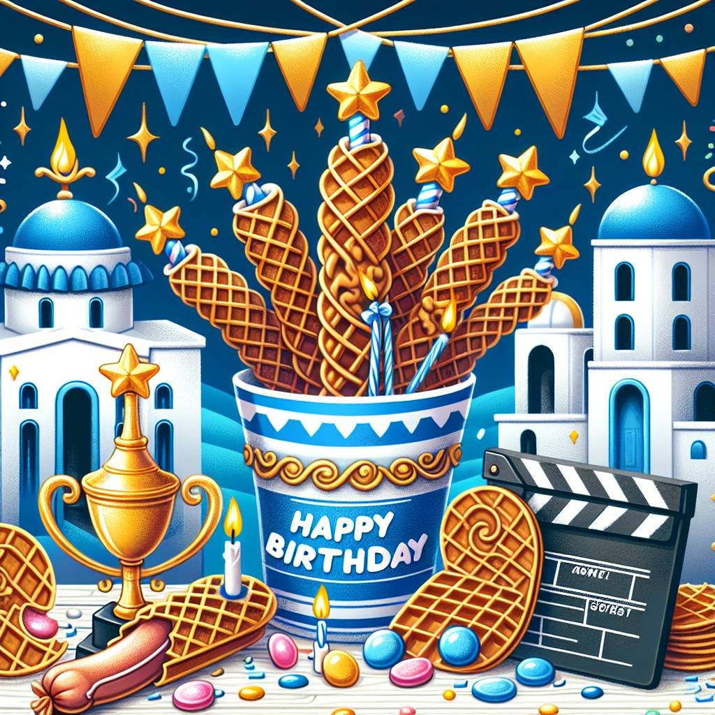 1) Birthday AI Generated Card - Greece, The oscar awards, Sausages, Stroopwaffles, and Film and tv (2026c)
