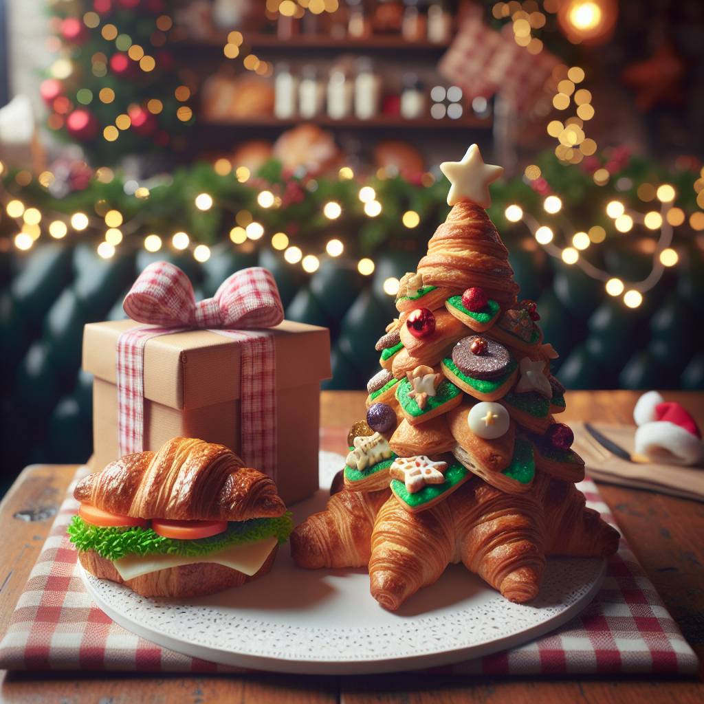 4) Christmas AI Generated Card - Coffee shop, Croissant , and Sandwich