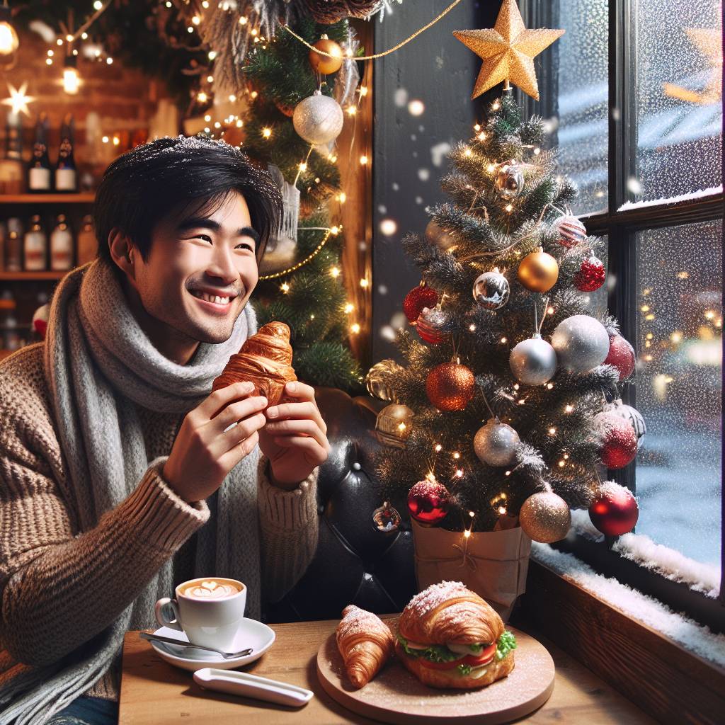 1) Christmas AI Generated Card - Coffee shop, Croissant , and Sandwich