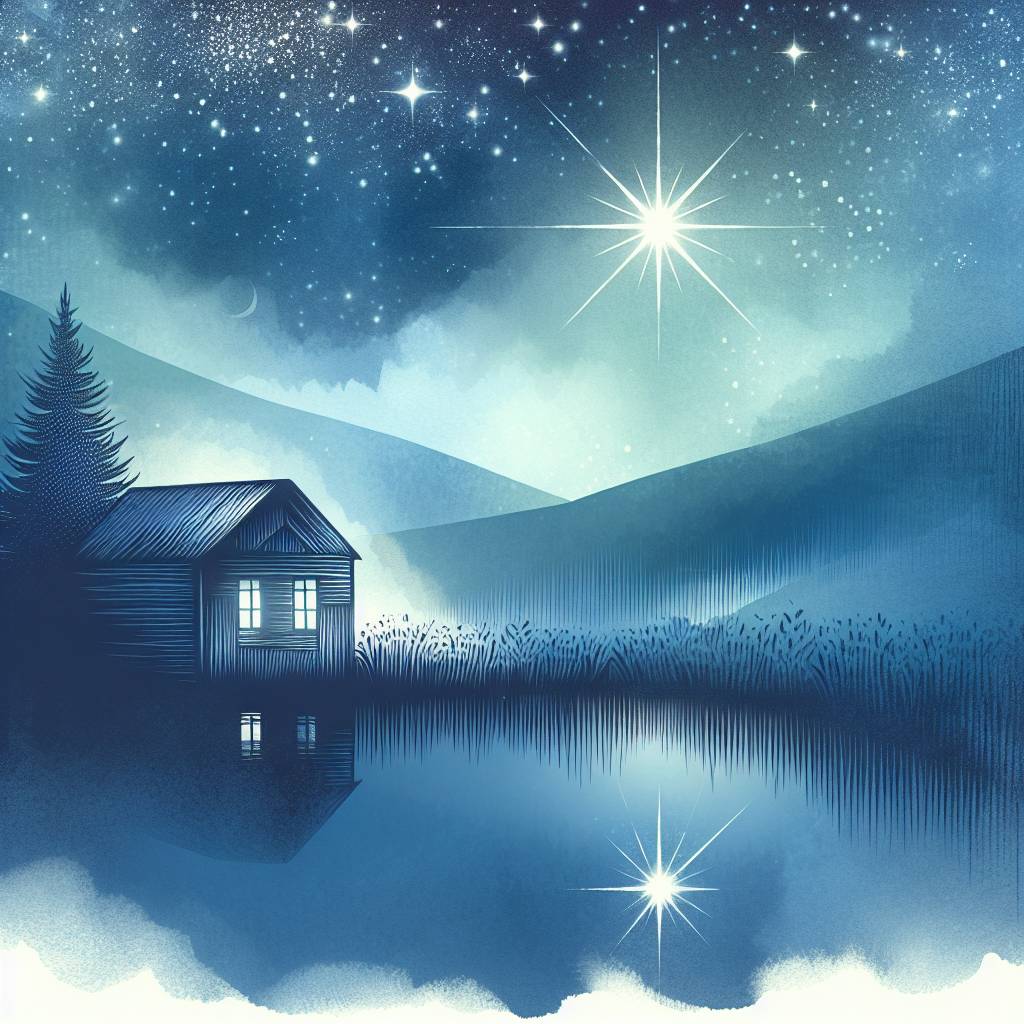 2) Christmas AI Generated Card - christ birthday cave In the still of the night,  big star above, blue light around (258de)