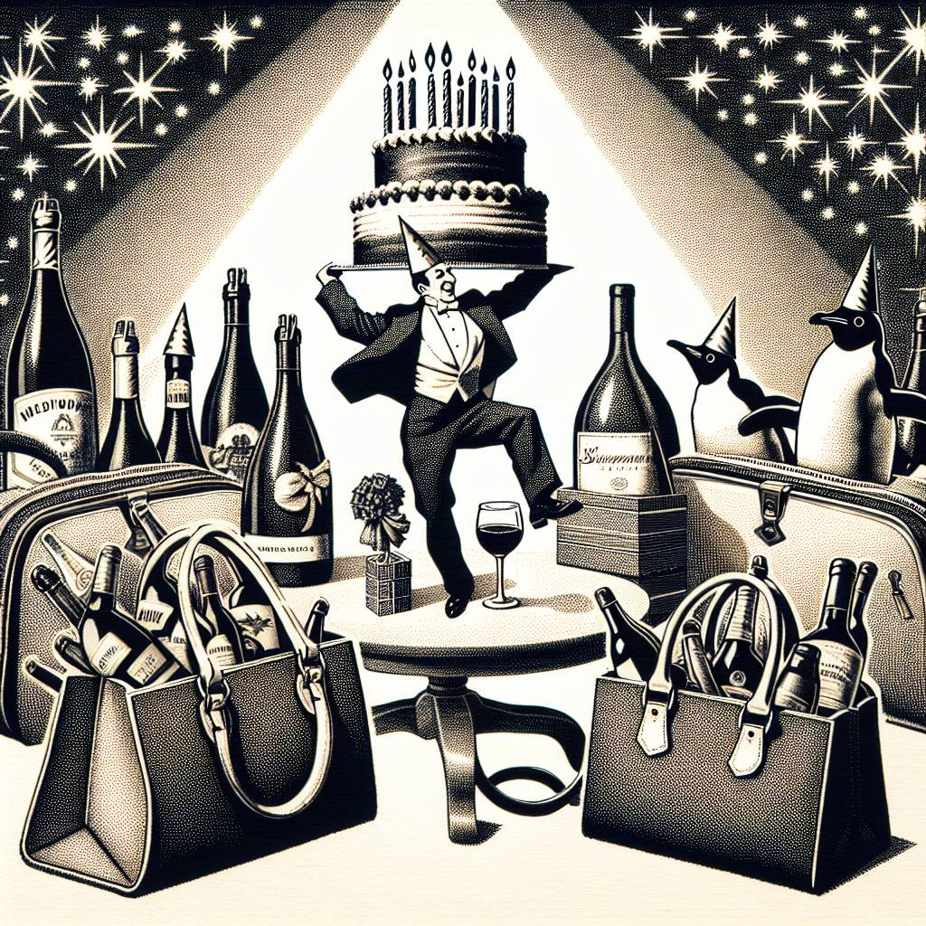 1) Birthday AI Generated Card - Banksy, Wine, Handbags, Penguins, Worlds strongest man, and First dates (f7aa4)