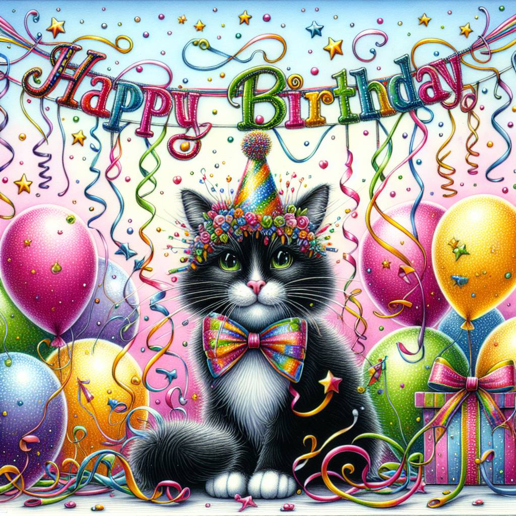 1) Birthday AI Generated Card - Tuxedo Cat Birthday Cards (efd69)