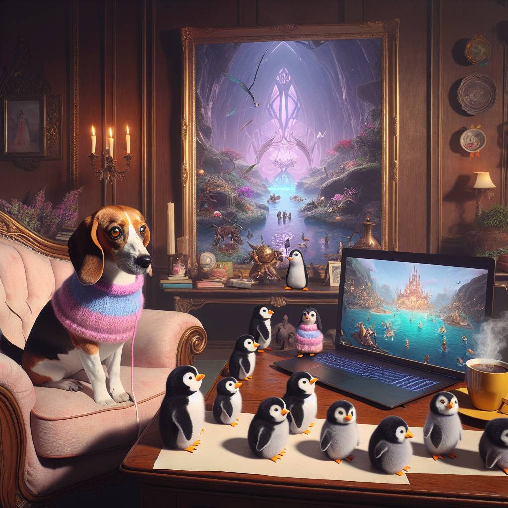 1) Mothers-day AI Generated Card - Penguins, Beagles, Coffee, and World of Warcraft  (092aa)