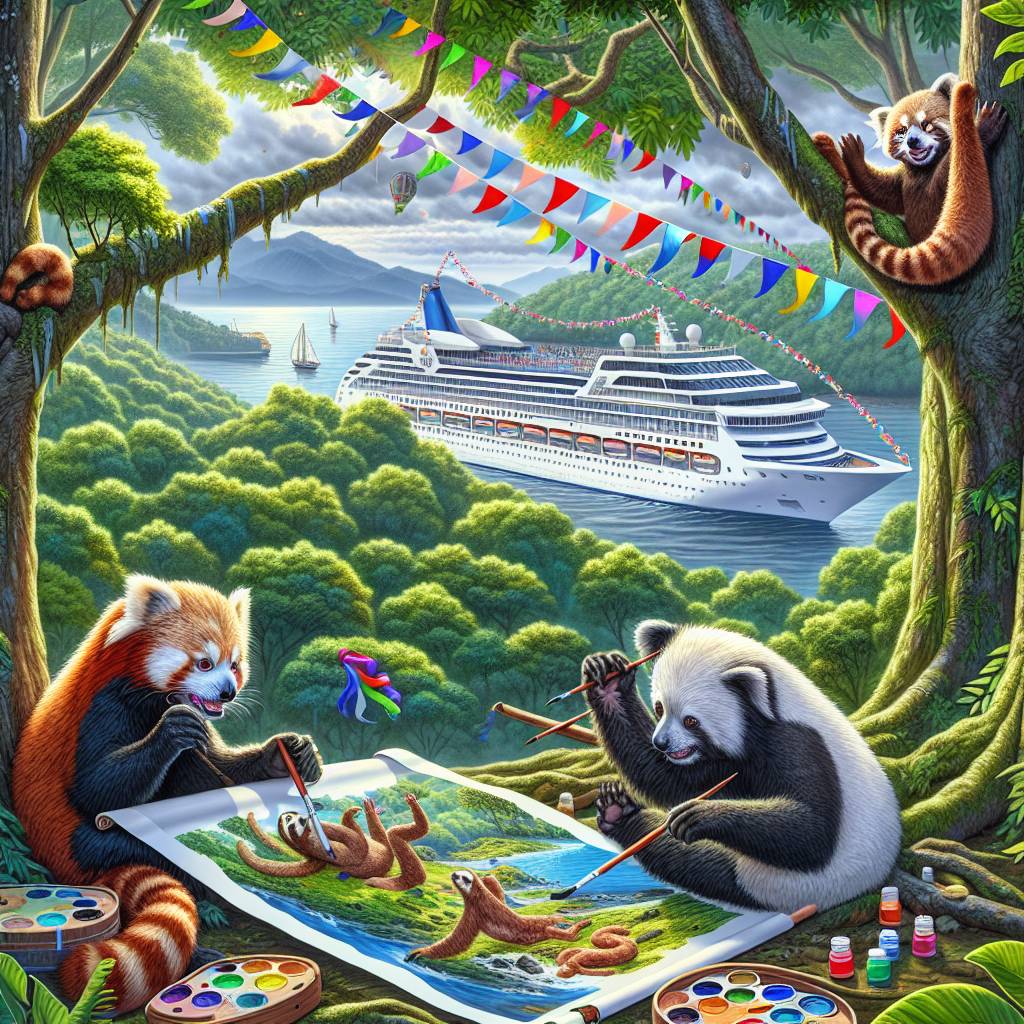 2) Mothers-day AI Generated Card - Cruise, Costa Rica , Red pandas, Sloths, and Painting (f60e1)