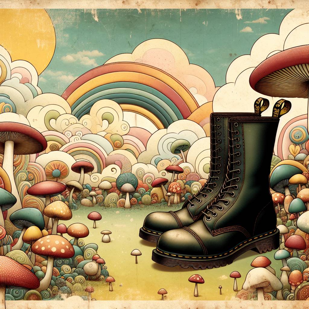 1) Birthday AI Generated Card - Dr martens, Mushrooms , Vintage illustrations , Clouds , and Sun (c6285)