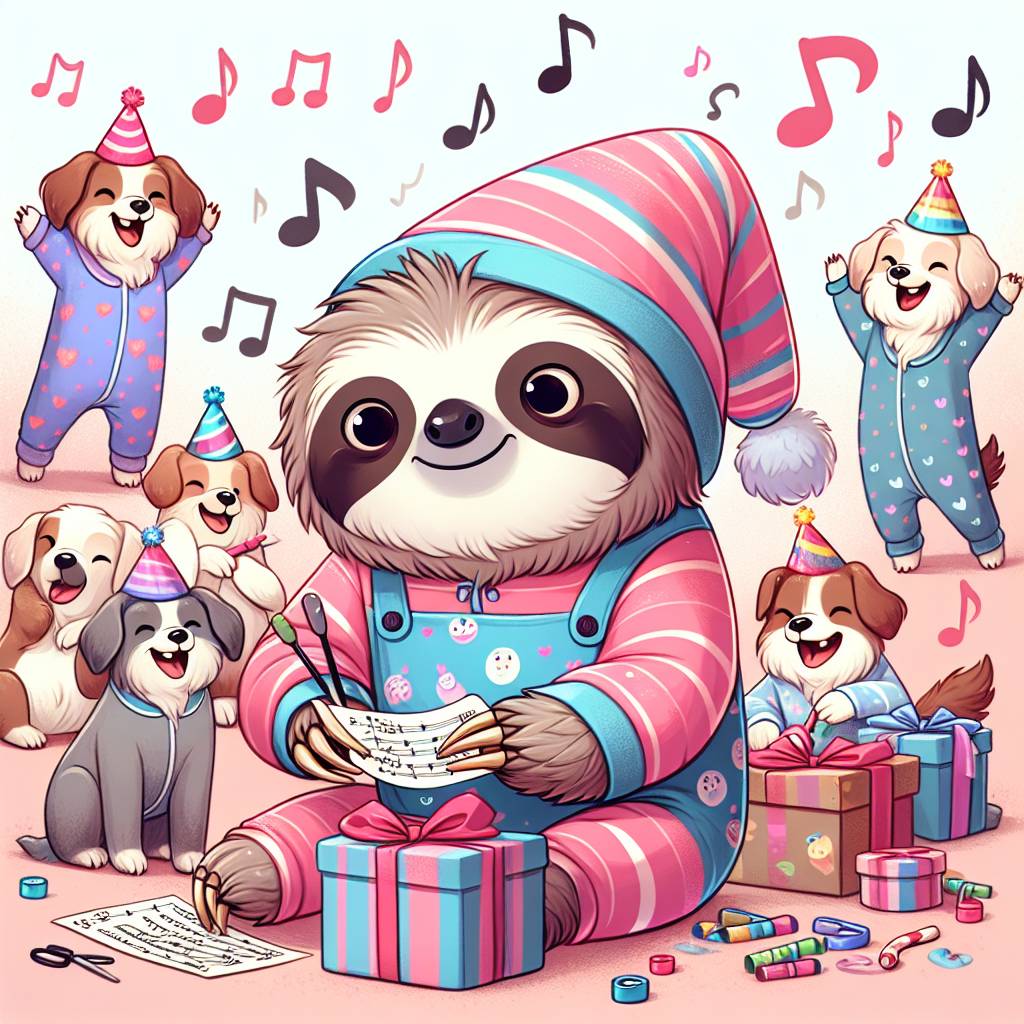 2) Birthday AI Generated Card - Sloth, Disney, Pyjamas, Crafting, Music, and Dogs (bd9b6)