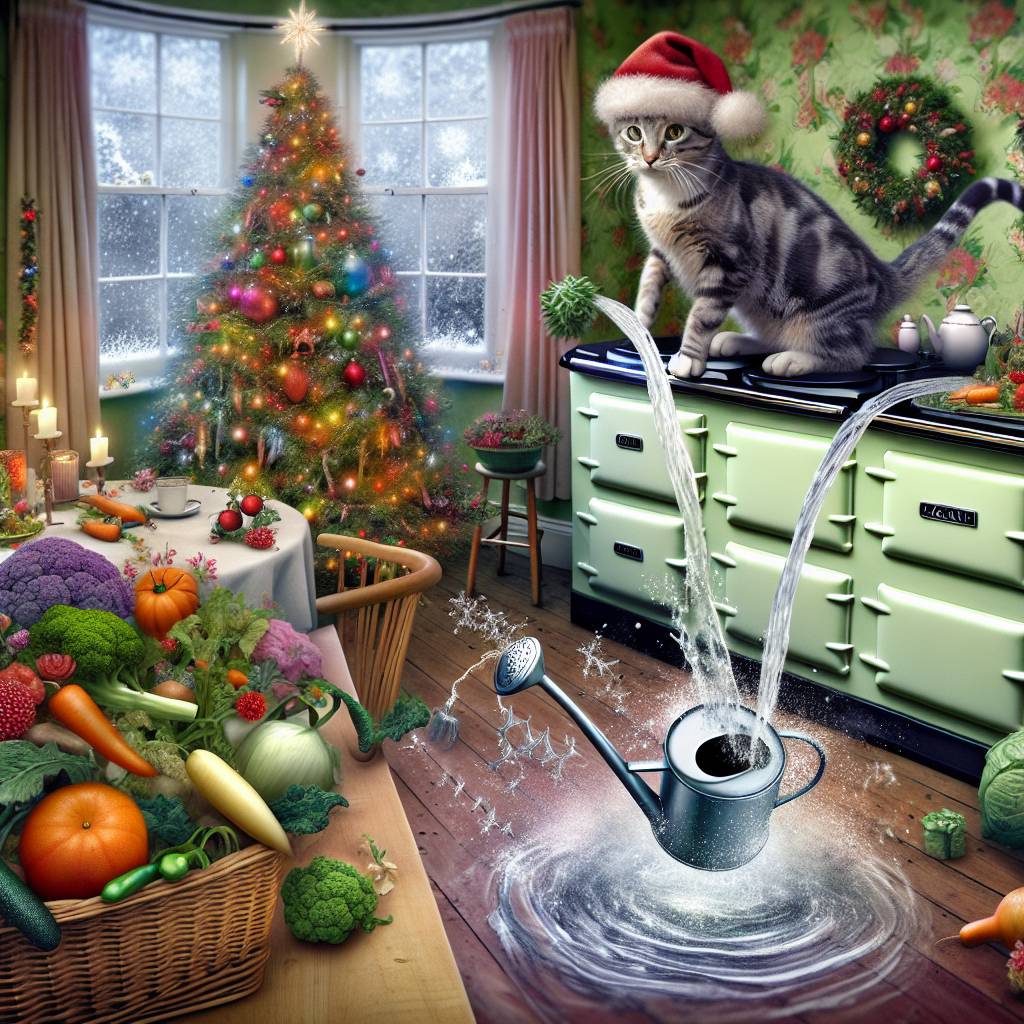 1) Christmas AI Generated Card - Cat called minow, , Aga, Gardening, and Mischief (868fa)