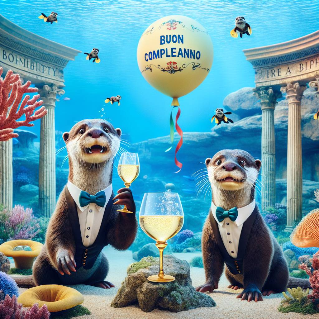 2) Birthday AI Generated Card - Italy, Otters, and Wine (c59b0)