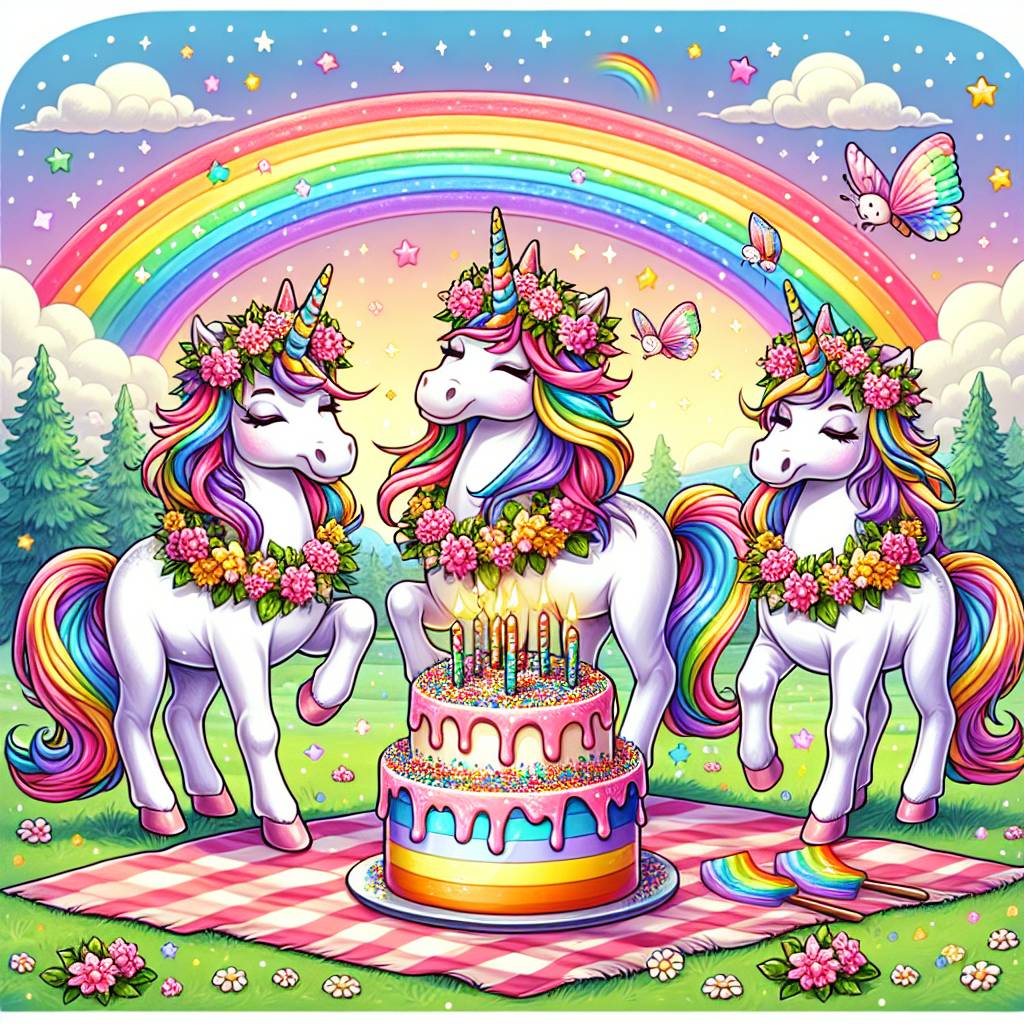2) Birthday AI Generated Card - Unicorns, and Rainbows (2df5c)