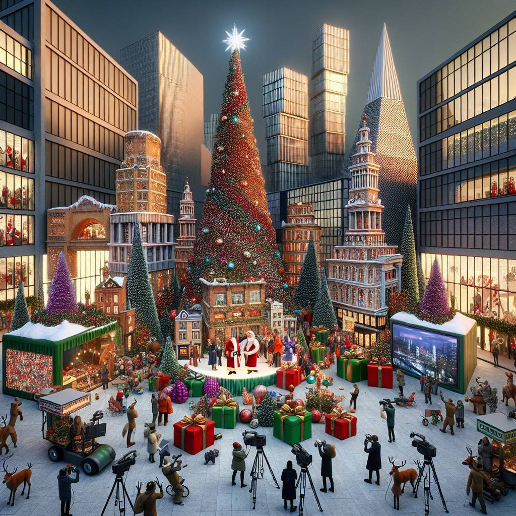 3) Christmas AI Generated Card - Christmas trees, Gifts, Manchester, Media city, Santa, Reindeer, Tv cameras, Big screens, and Christmas food (45a20)