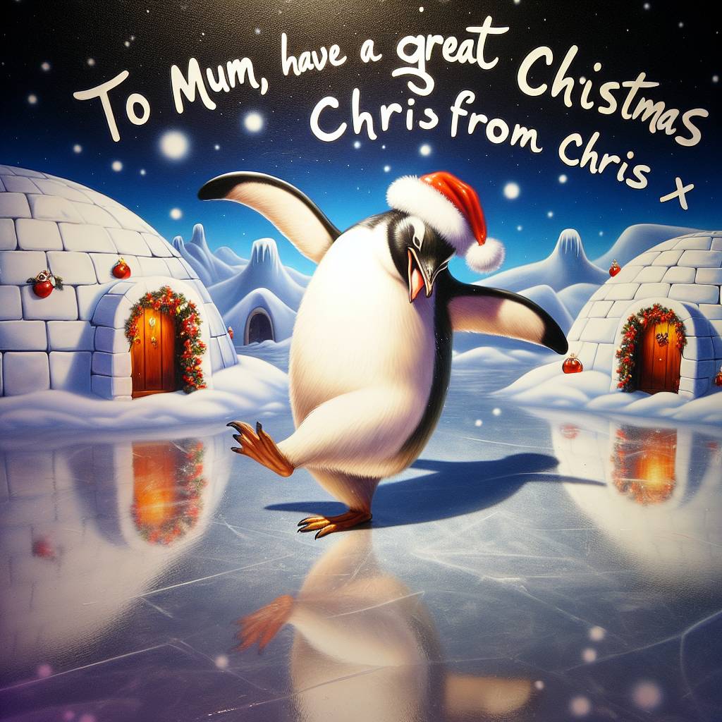 1) Christmas AI Generated Card - Penguin, and Dancing (60a3f)