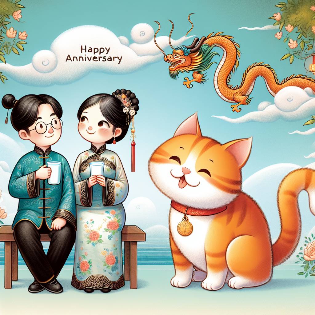 1) Anniversary AI Generated Card - Chinese , Milk, Orange cat, Dragon, and Bum hole  (a0c5f)