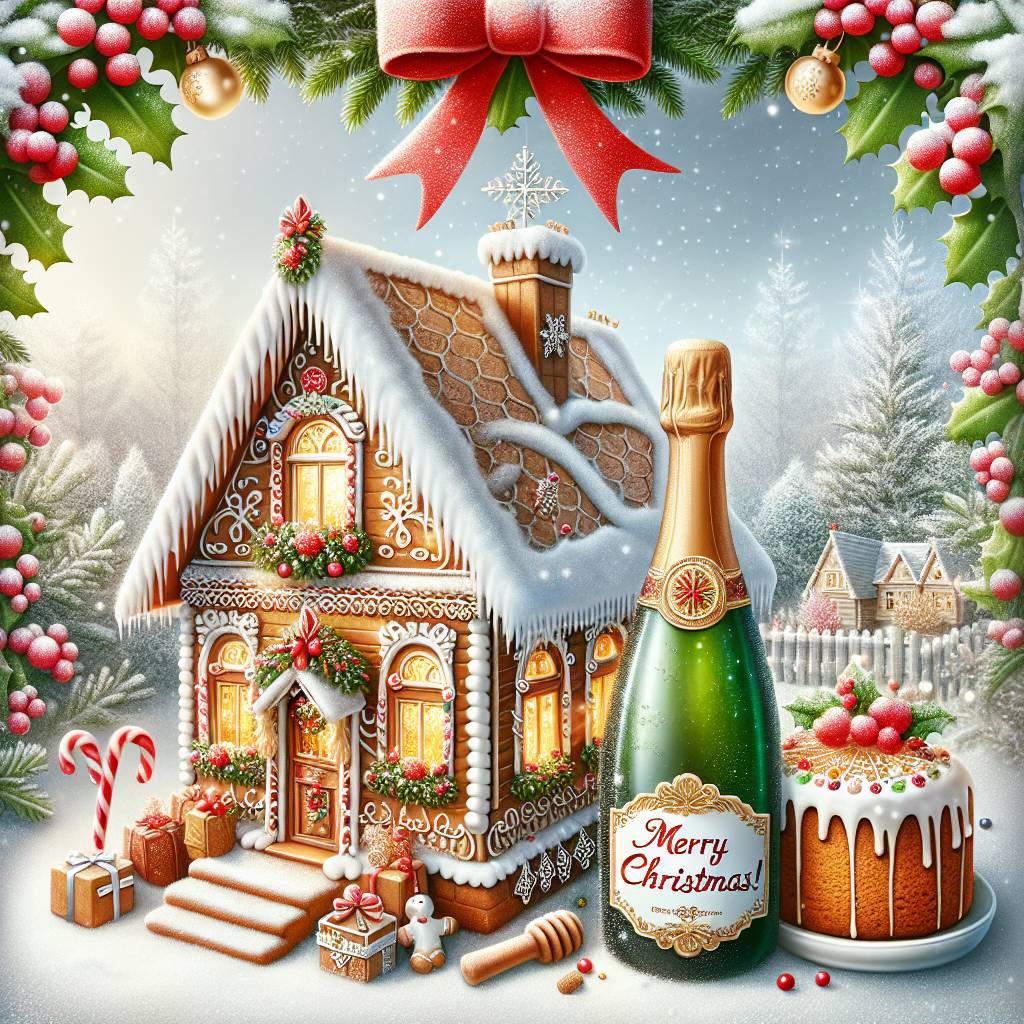 3) Christmas AI Generated Card - Russian Honey cake, and Champagne (4b13d)