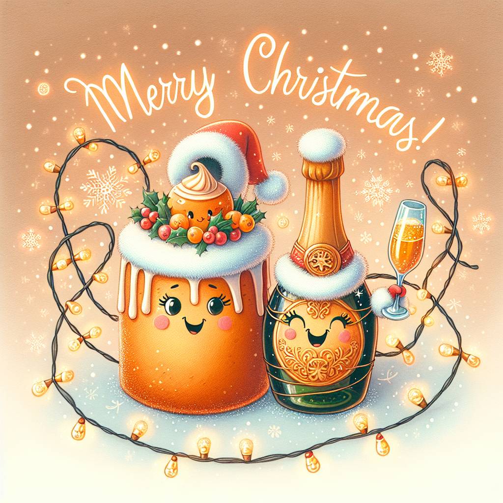 2) Christmas AI Generated Card - Russian Honey cake, and Champagne (0427d)