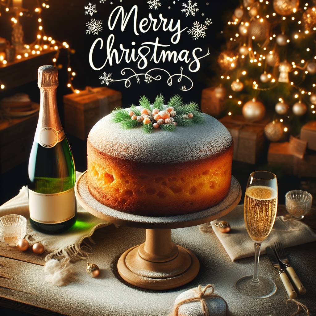 1) Christmas AI Generated Card - Russian Honey cake, and Champagne (520fb)