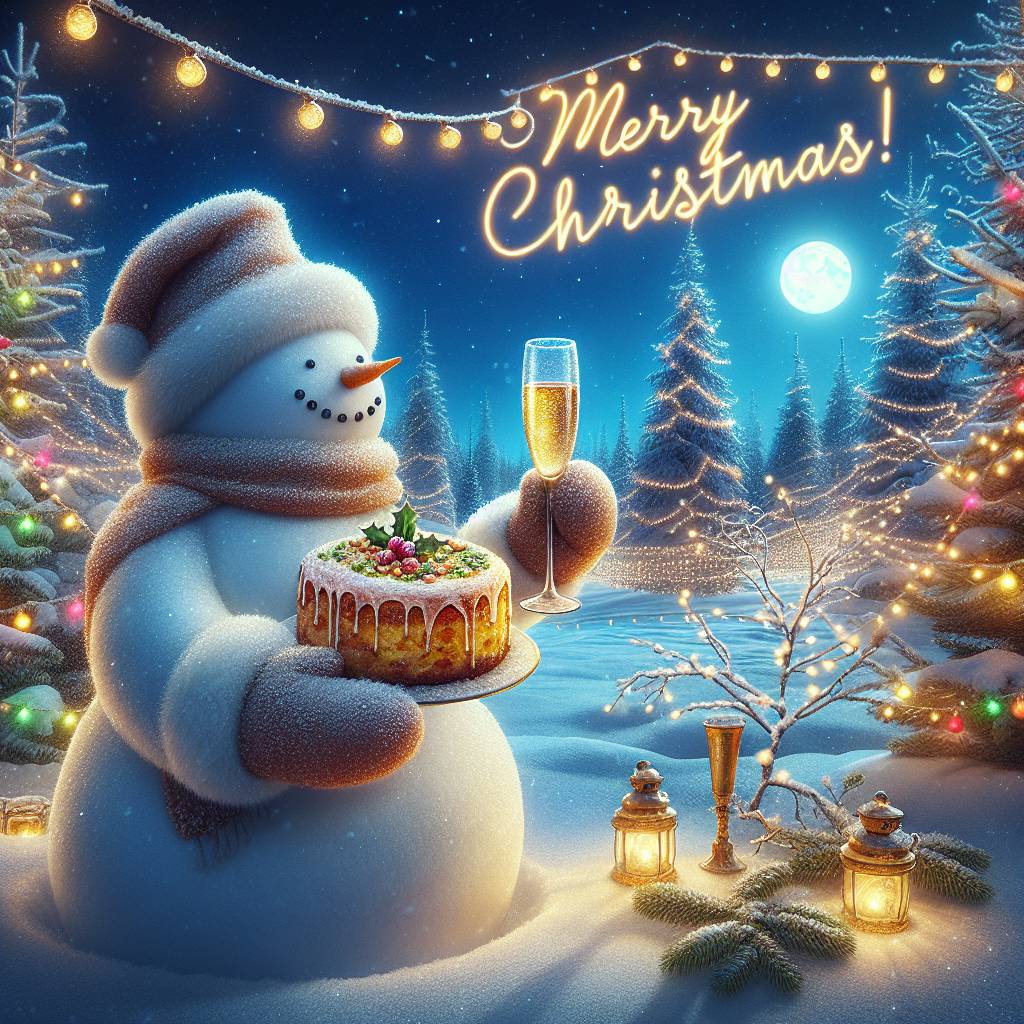 4) Christmas AI Generated Card - Russian Honey cake, and Champagne (0f24a)