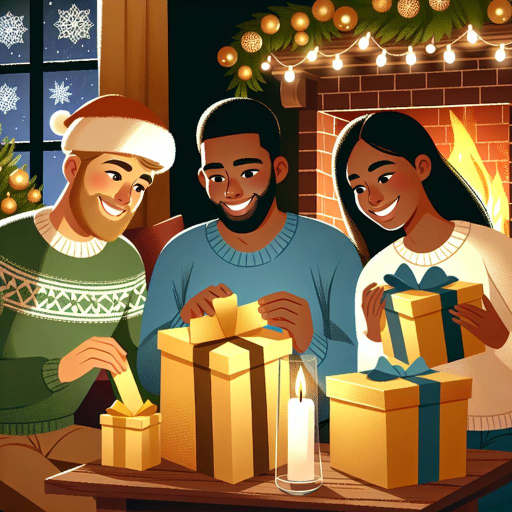 3) Christmas AI Generated Card - Black man with Down syndrome, Morbidly obese italian man with moustache and dark hair, and Attractive red haired woman with large breasts in a bikini (c1f62)