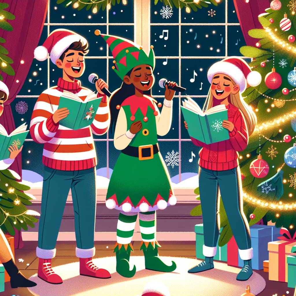 2) Christmas AI Generated Card - Black man with Down syndrome, Morbidly obese italian man with moustache and dark hair, and Attractive red haired woman with large breasts in a bikini (74488)