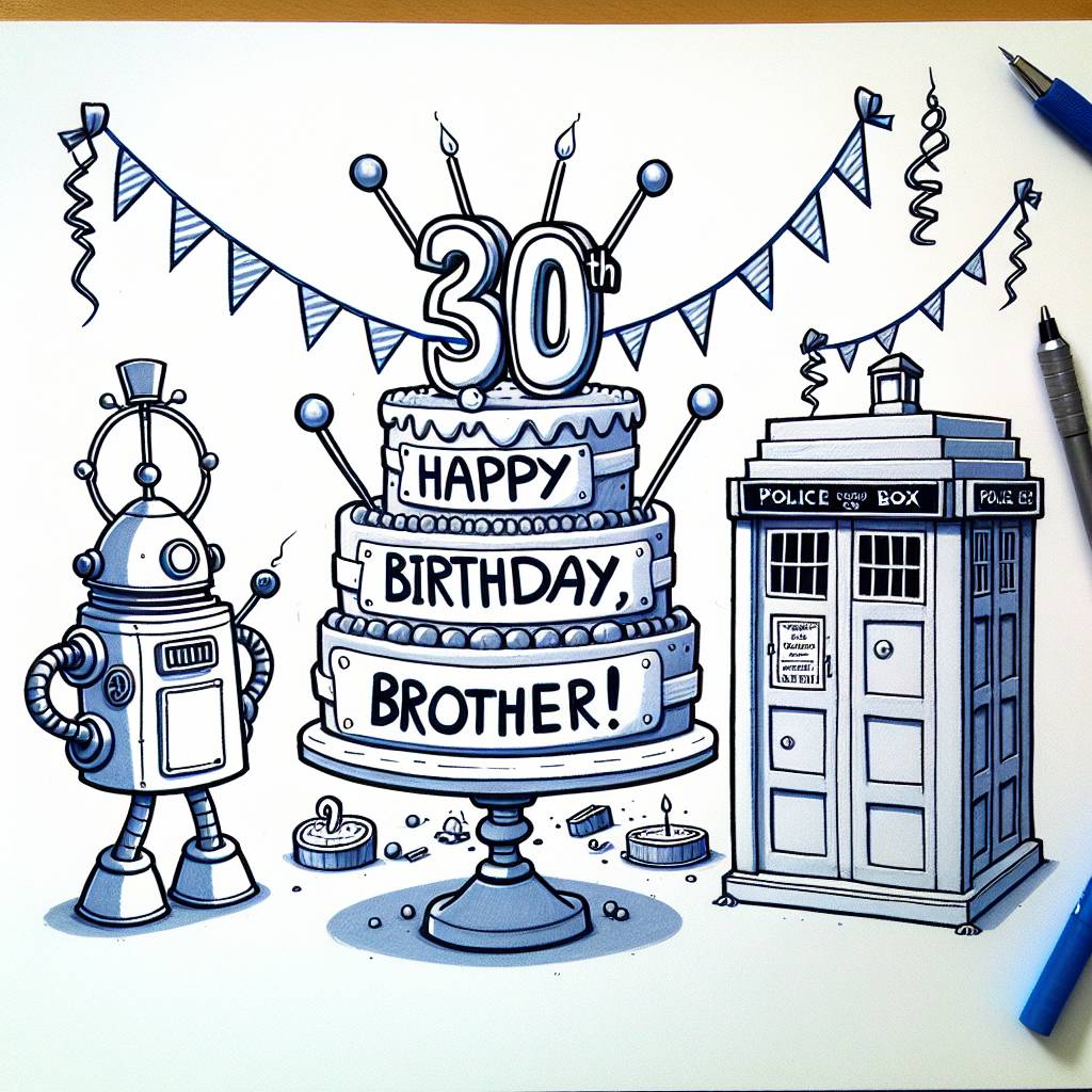 2) Birthday AI Generated Card - Dalek, Tardis, Birthday cake , and 30th birthday brother  (caa0a)