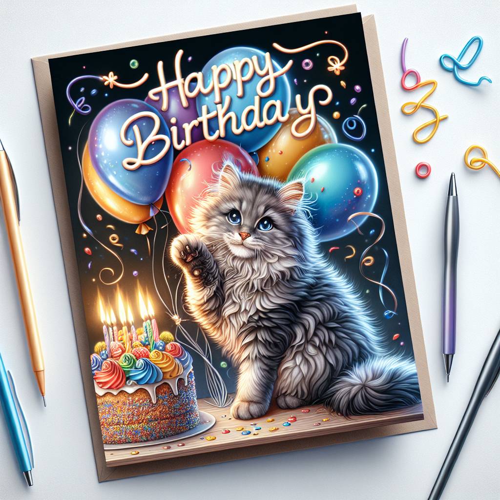 2) Birthday AI Generated Card - Nebelung Birthday Cards (182be)