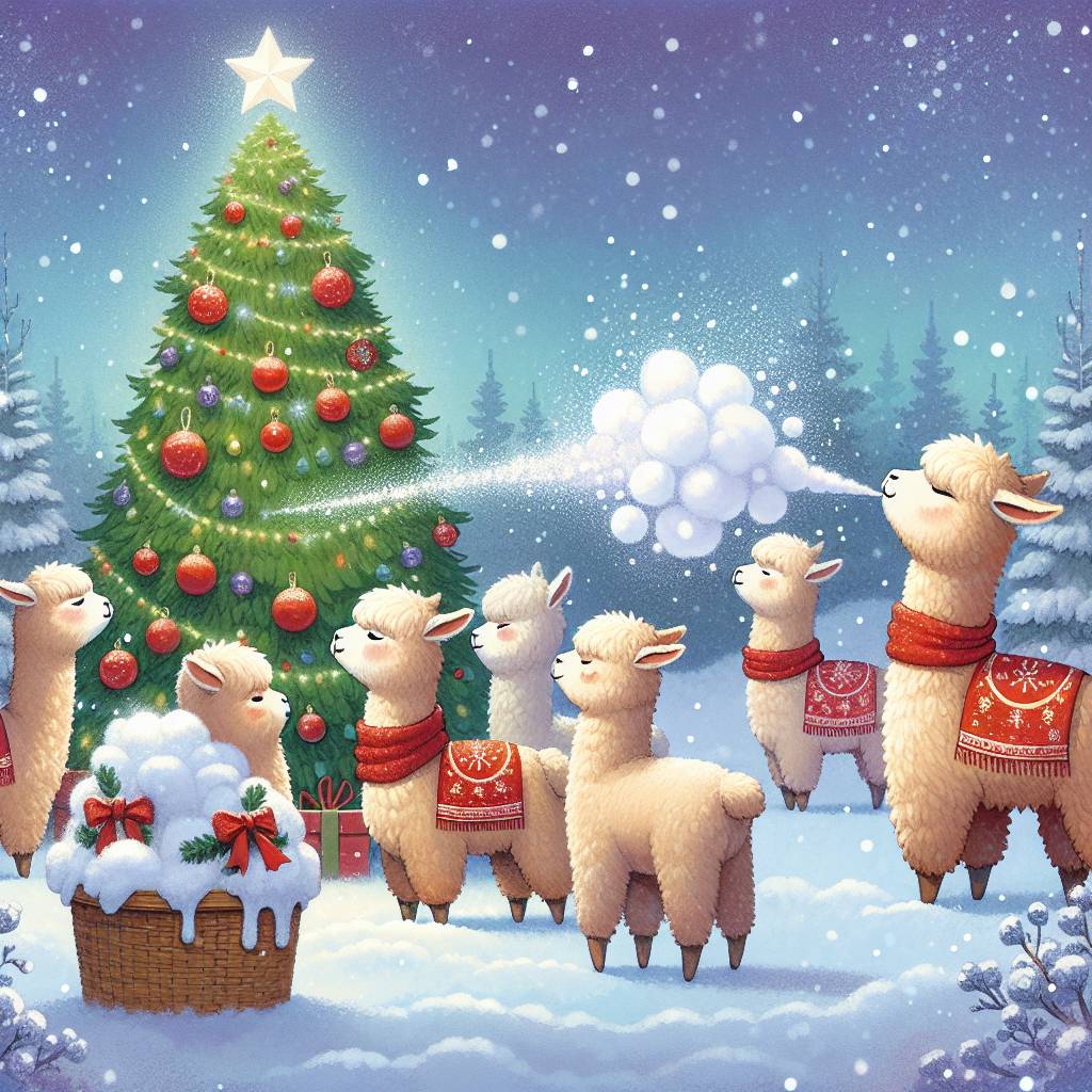 4) Christmas AI Generated Card - farting/alpacas/christmas tree/snow (51729)
