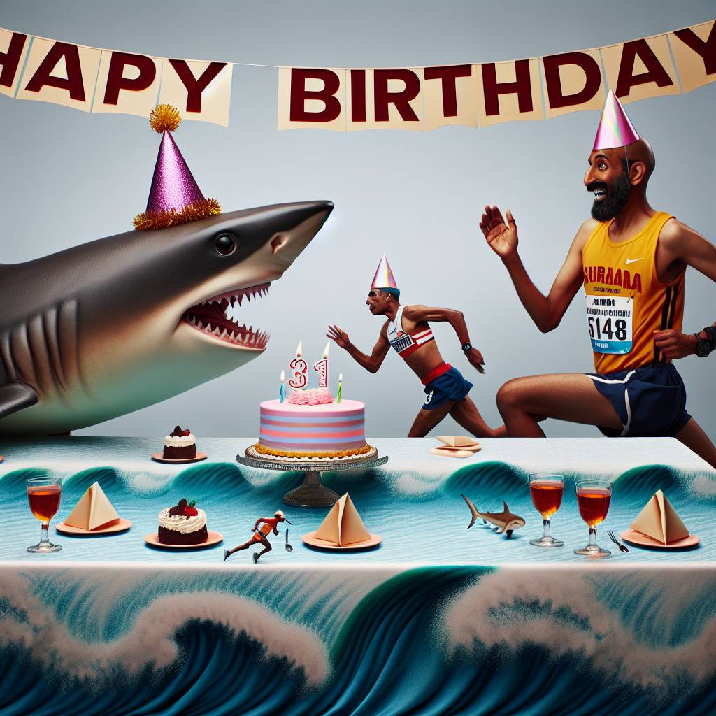 2) Birthday AI Generated Card - Shark , and Marathon runner  (e998e)