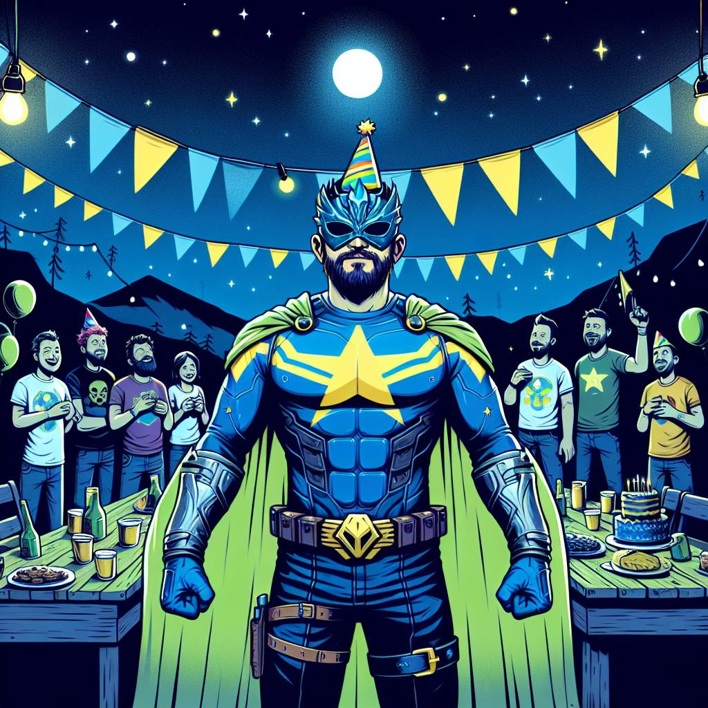 1) Birthday AI Generated Card - Superheroes with a overnigght party, Gaming, and Frriends (6fc9b)})