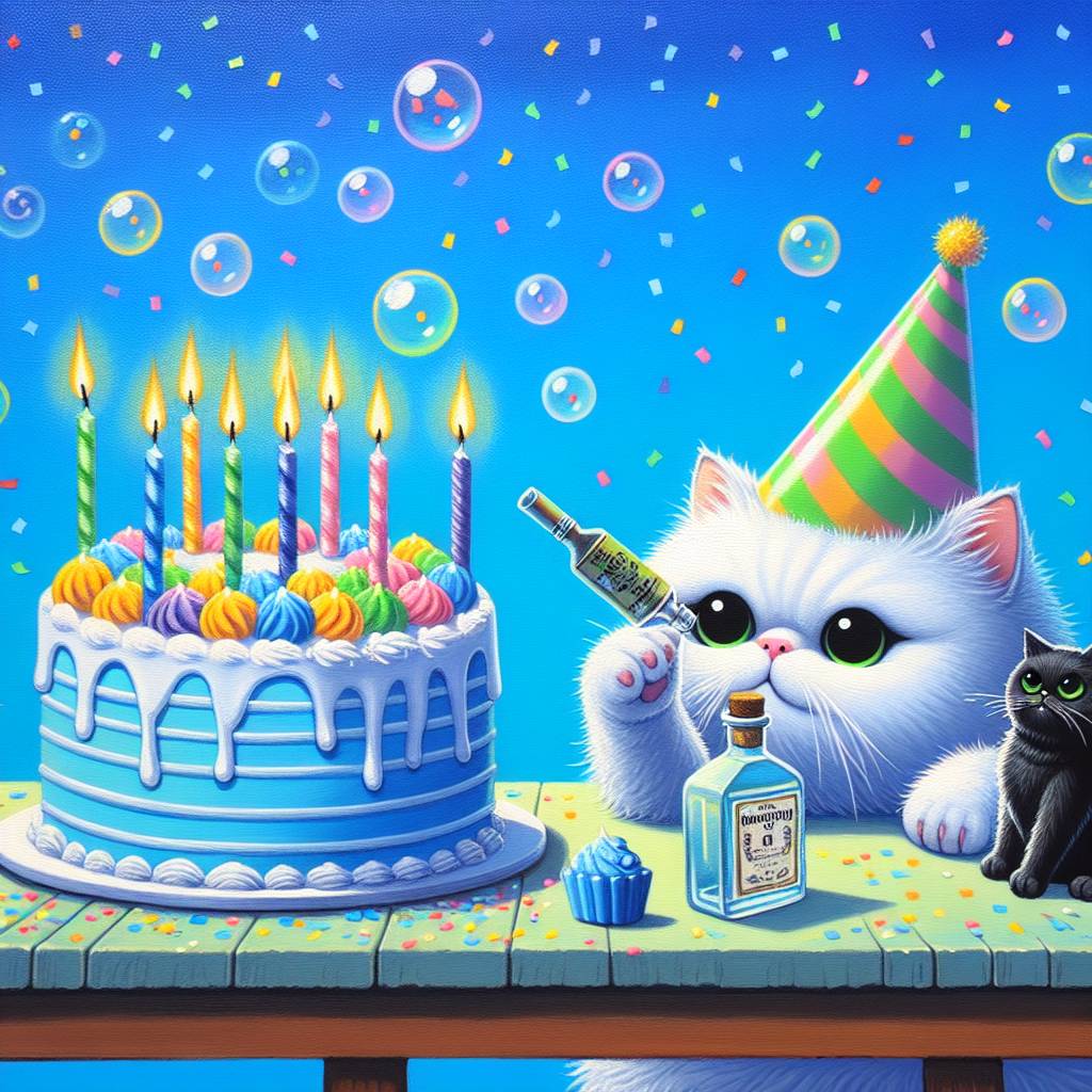 1) Birthday AI Generated Card - White cat, Black cat, Soap making , and Gin (4bae1)