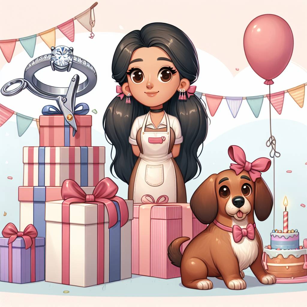 2) Birthday AI Generated Card - Sausage dog, engagement ring, long dark hair, , and Beauty therapist,  (3005c)