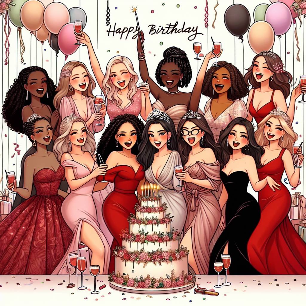 1) Birthday AI Generated Card - Happy beautiful women in a red dress (c71ae)