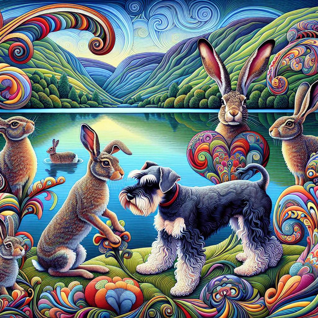 1) Valentines-day AI Generated Card - Vortecist art, Miniature schnauzers, Hares, and The Lake District (d681d)