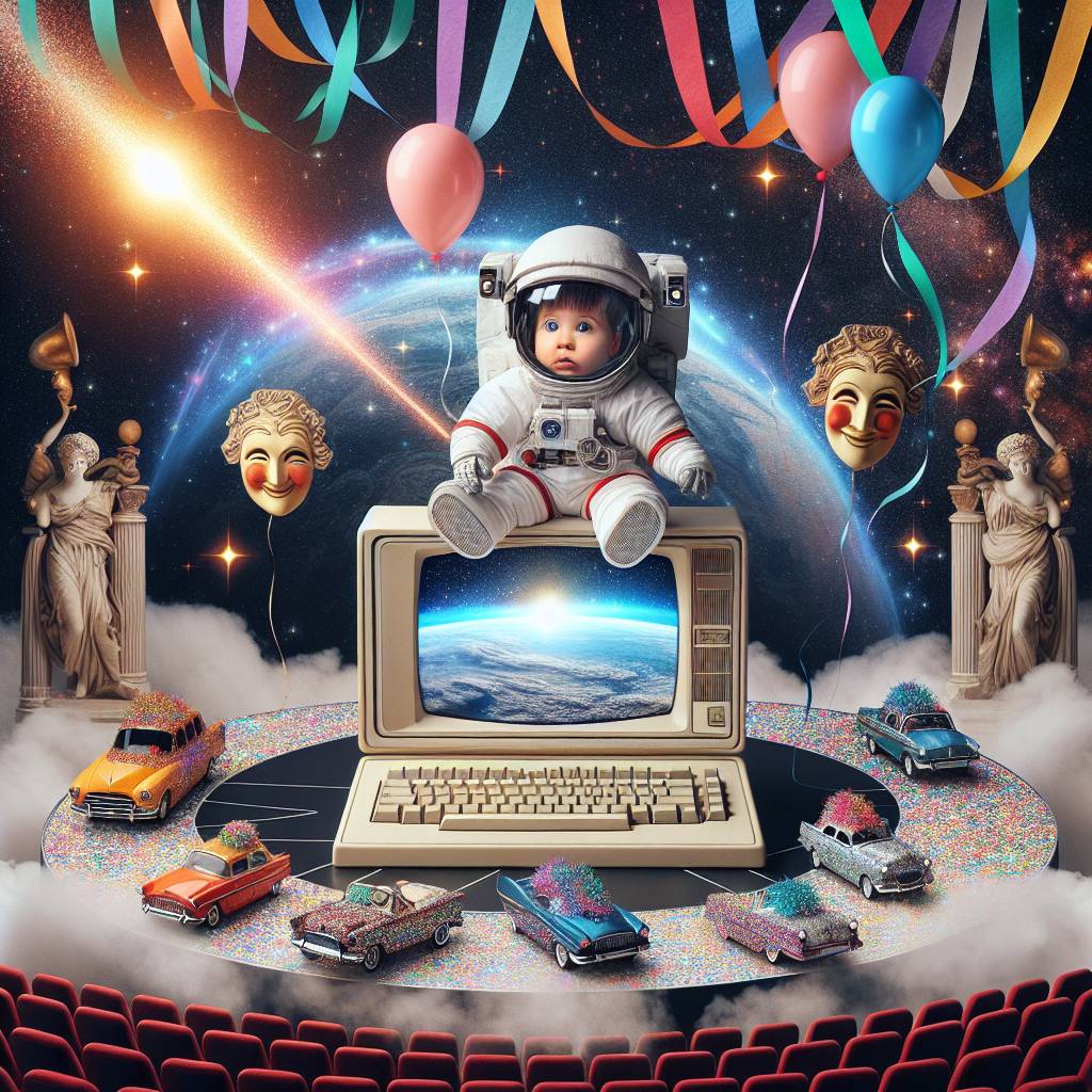 2) Birthday AI Generated Card - Space computers cars theatre  (e742f)