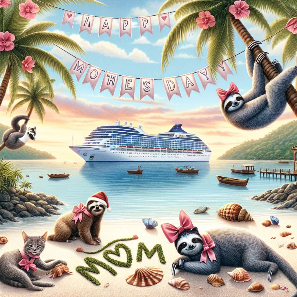 2) Mothers-day AI Generated Card - Cruise, Cats, Sloths, and Costa Rica  (9dbf7)