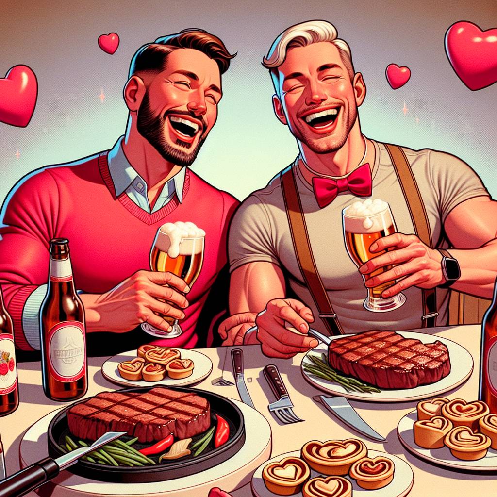 2) Valentines-day AI Generated Card - Gay men, Steak, Grindr, Beer, and Bakewell tarts (dc174)