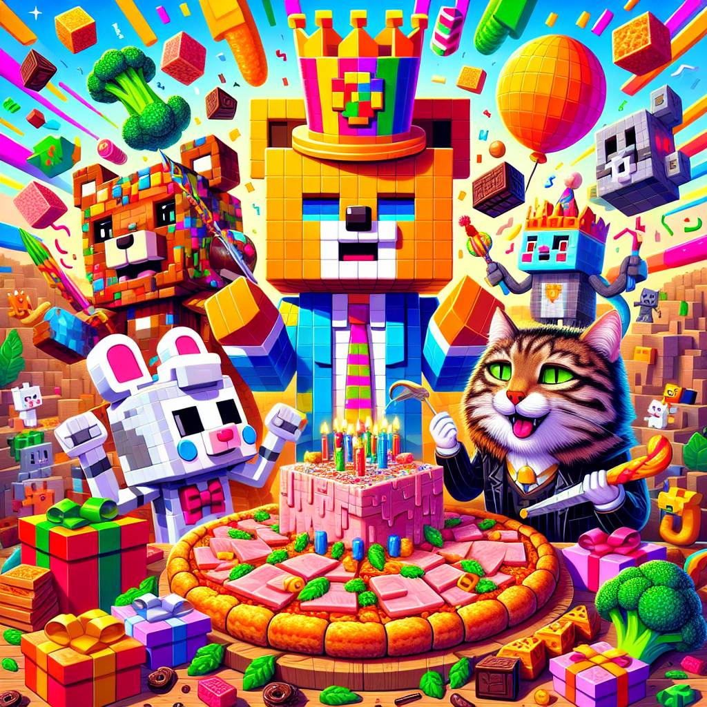 1) Birthday AI Generated Card - Lankybox , Minecraft, Pokemon, Long haired Tabby cat , YouTube, Broccoli, Chocolate, and Ham pizza (750fb)