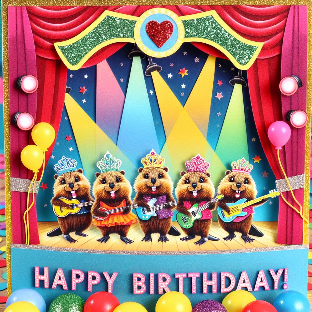 1) Birthday AI Generated Card - Theatre, beavers, eurovision (d2fbe)