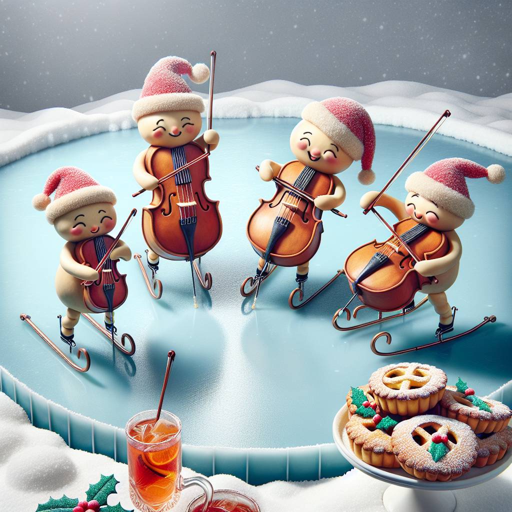 2) Christmas AI Generated Card - violins, violas, cellos, food (6e212)