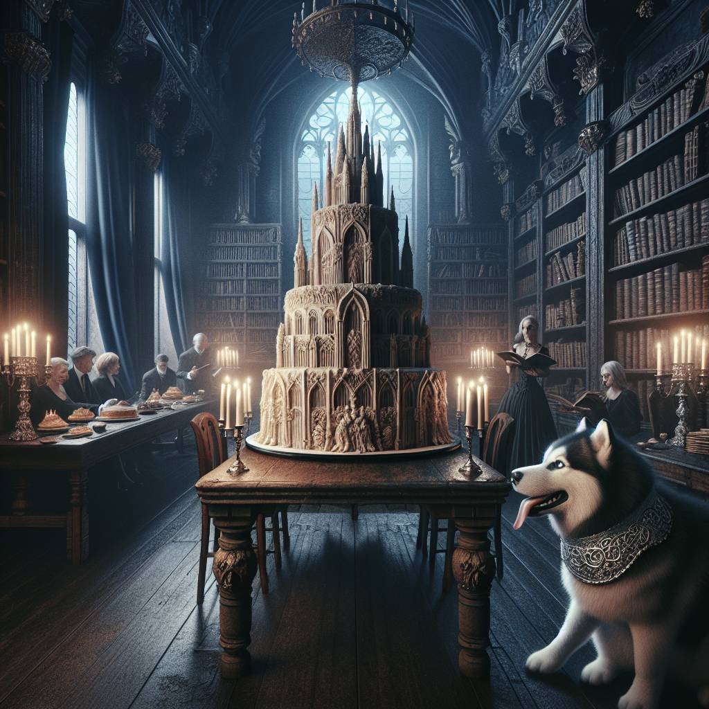 1) Birthday AI Generated Card - Gothic, Books, and Husky (508bf)
