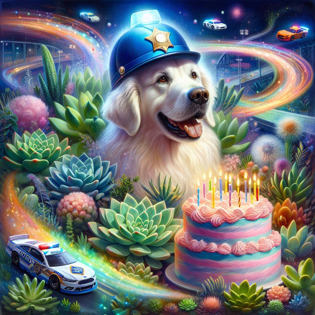 1) Birthday AI Generated Card - Golden retriever , Succulents , Police, and Rallying  (50a6e)