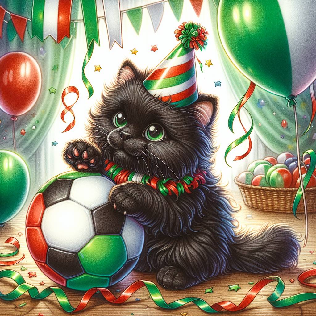 1) Birthday AI Generated Card - Black cat, Football, and Italy (6e871)