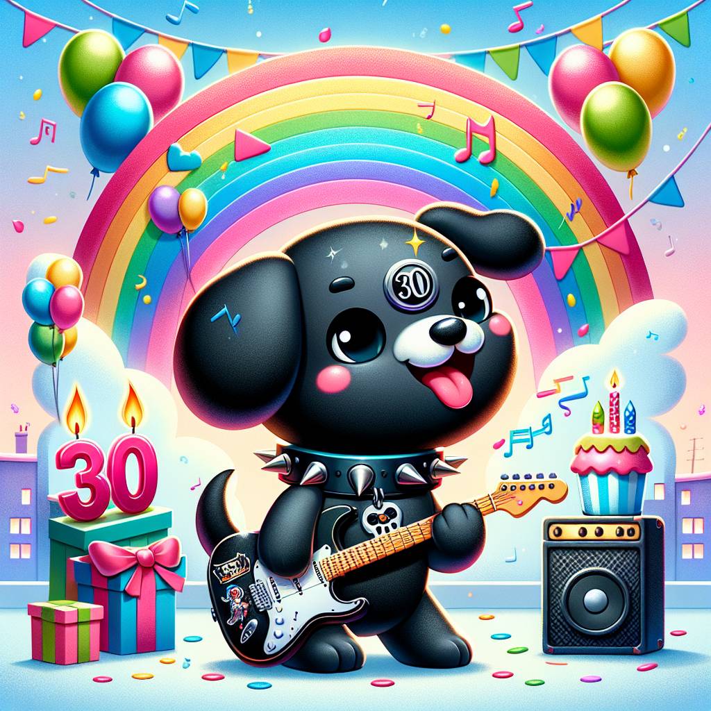 1) Birthday AI Generated Card - Heavy metal, 30, Black dog, and Rainbow (c37ba)