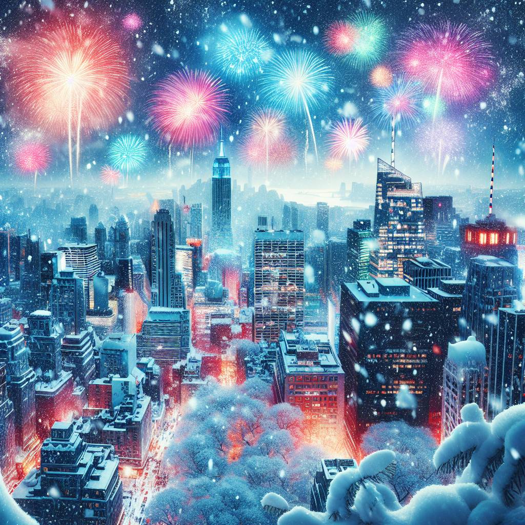 1) Christmas AI Generated Card - Snow, New York, and FireWorks (45cca)