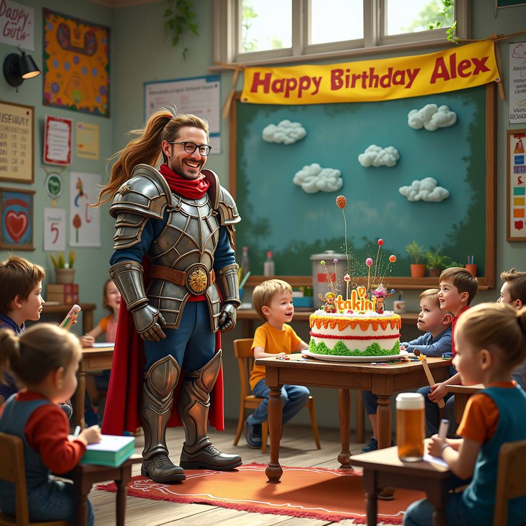 1) Birthday AI Generated Card - Warhammer, Early years Teacher , Beer, Long hair, Glasses, Guitar, Male teacher , and Laugh (5e055)