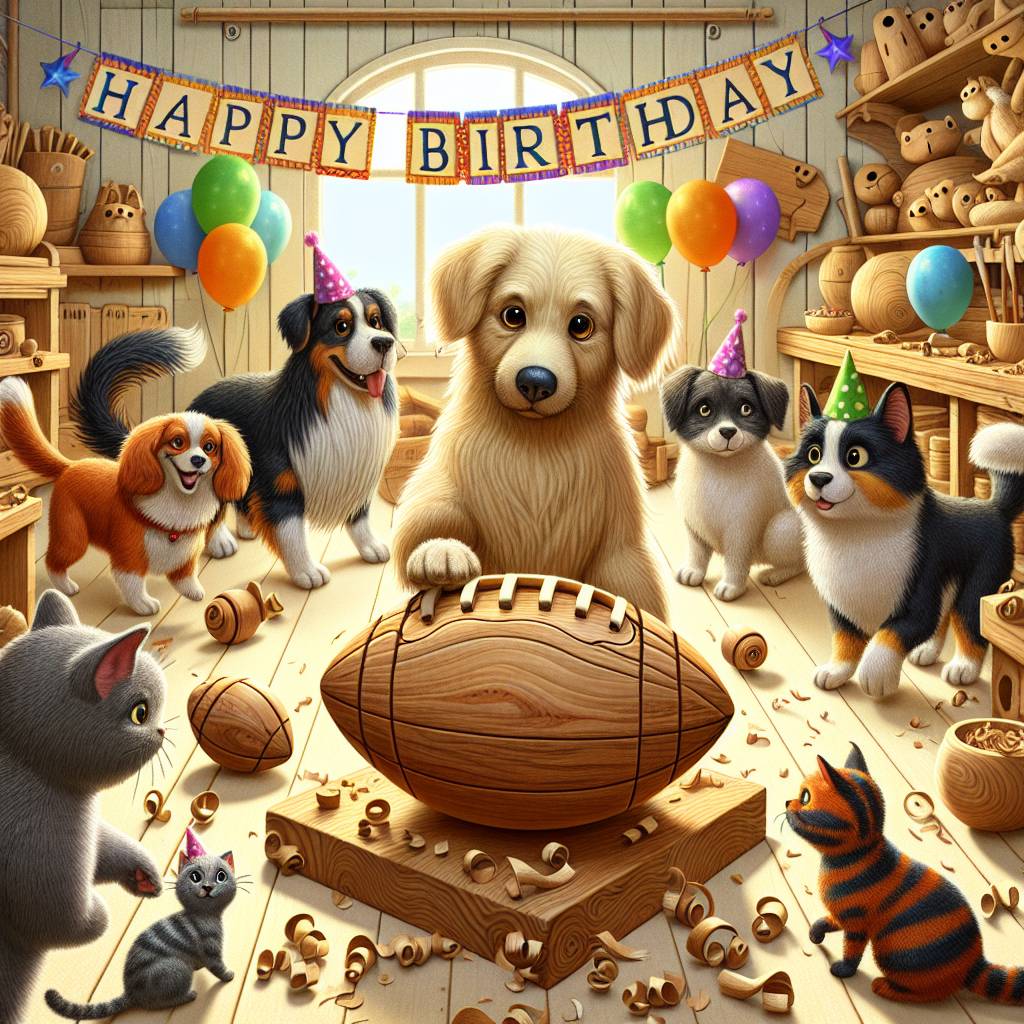 2) Birthday AI Generated Card - Woodwork, Football, Dogs, and Cats (281fd)