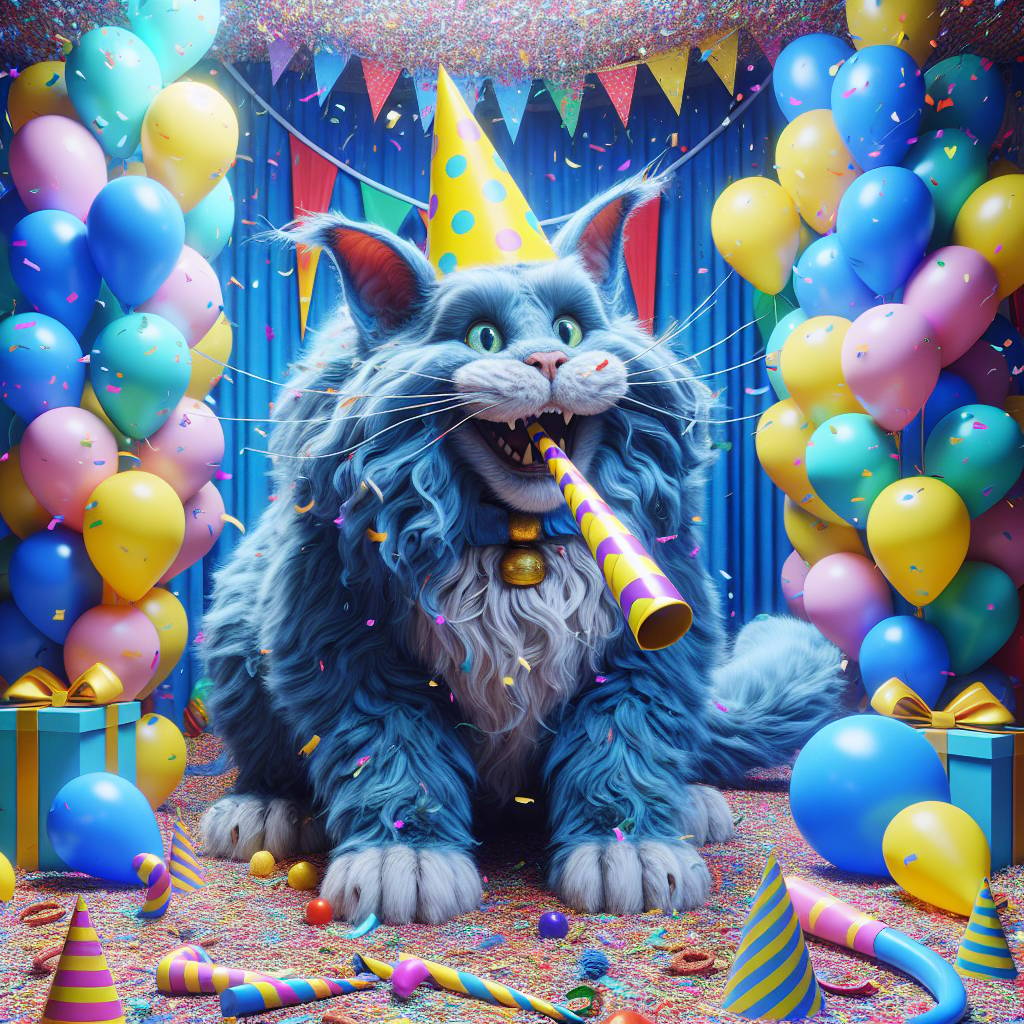 1) Birthday AI Generated Card - Blue maine coon cat (51c27)